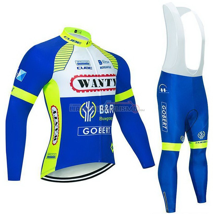 Abbigliamento Ciclismo Wanty-Gobert Cycling Team Manica Lunga 2021 Blu Bianco Giallo